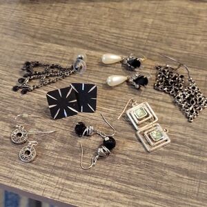 Earrings_ Pierced/ Chandelier/ Silvertone/Crystal/ 7 Pair